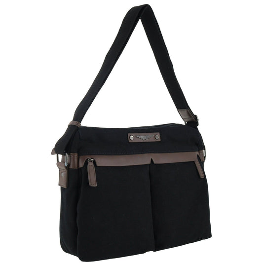 POLICE Wings Canvas Mens Messenger Business Bag w/ Laptop Computer Section in Black