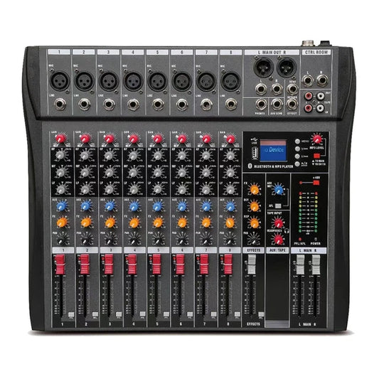 Hridz CT-80S Professional Audio Mixer â€“ 8 Channels Bluetooth USB Mixer with Effects, 48V Phantom Power, and Built-in Sound Card, 8 Channels Audio Sound Mixer Mixing DJ Console USB with 48V Phantom Power