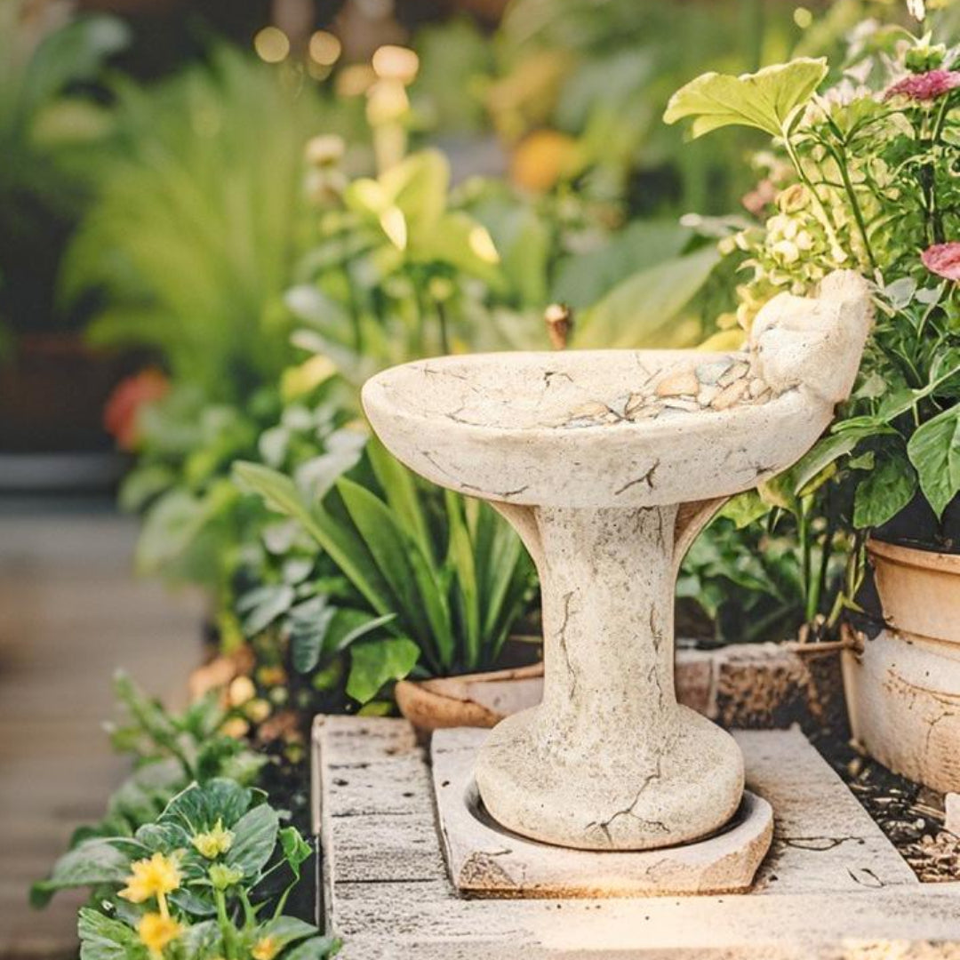 Stony Birdbath On Pillar 45cm