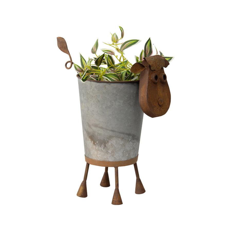 Rusty Sheep Planter W Galv Pot 31x34cm