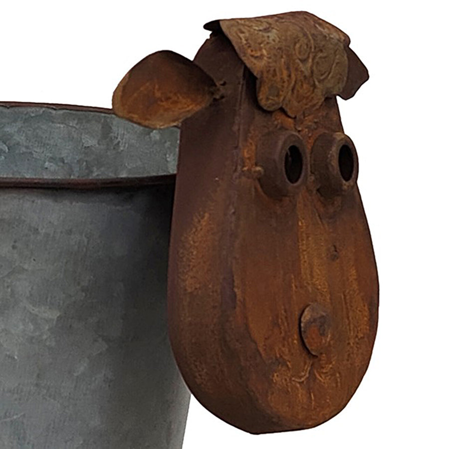 Rusty Sheep Planter W Galv Pot 31x34cm