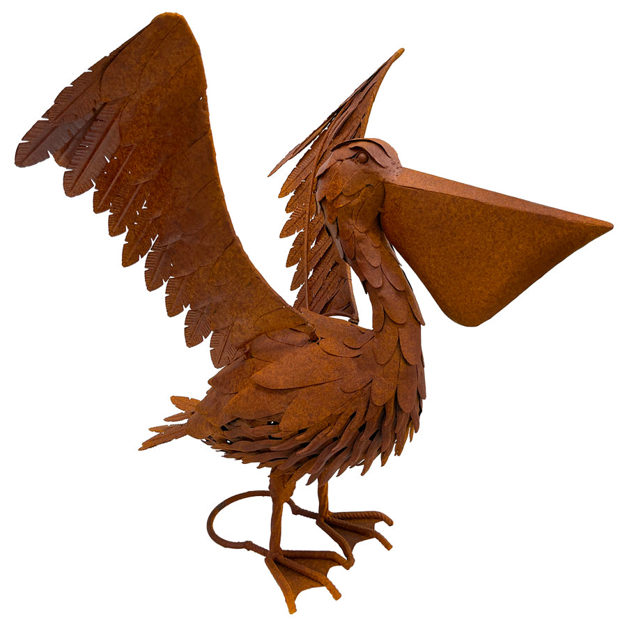 Rust Flapping Pelican Garden Statue 46x50cm