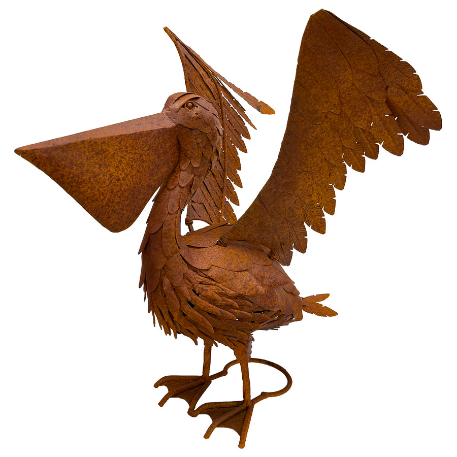Rust Flapping Pelican Garden Statue 46x50cm