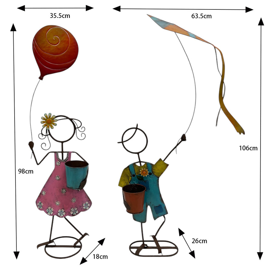 Set 2 Asst Colourful Playing Kids Planters 63cm