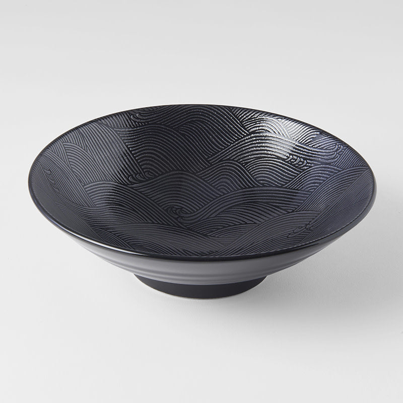 Ramen Bowl 24.5cm Black Wave Glaze
