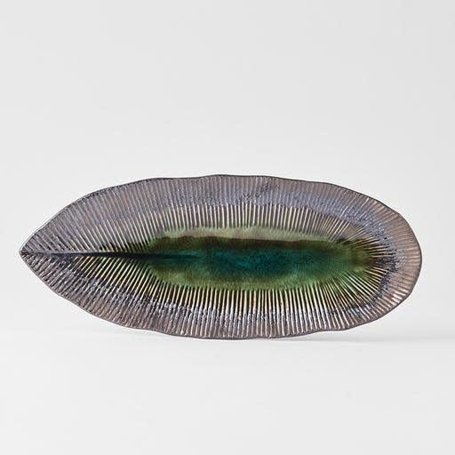 Plate Leaf Shape 32.5x13.5cm Midori Ridge Glaze