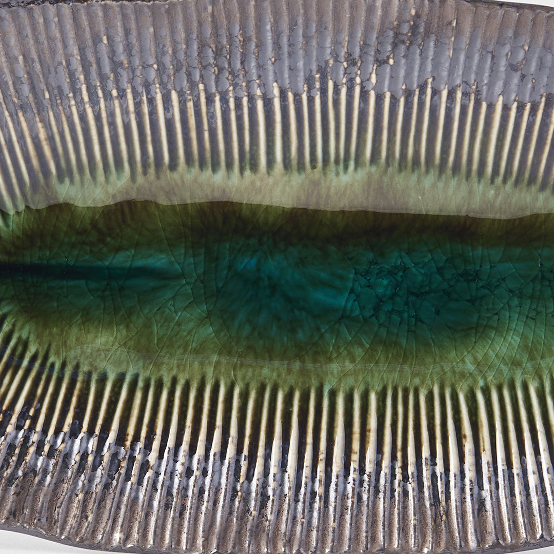 Plate Leaf Shape 32.5x13.5cm Midori Ridge Glaze