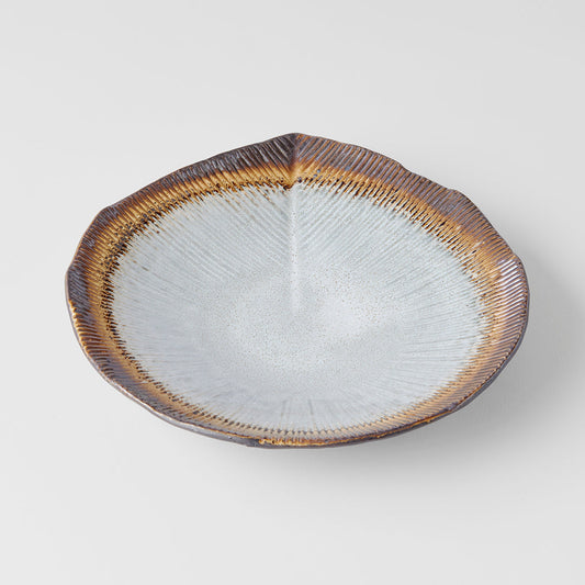 Bowl Shallow Leaf Shaped 25cm Akane Grey Glaze