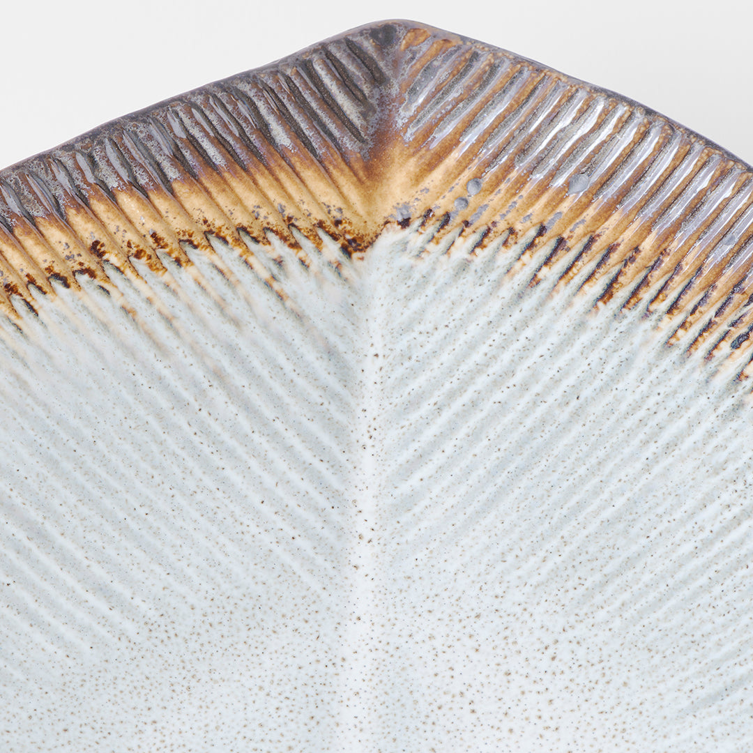 Bowl Shallow Leaf Shaped 25cm Akane Grey Glaze