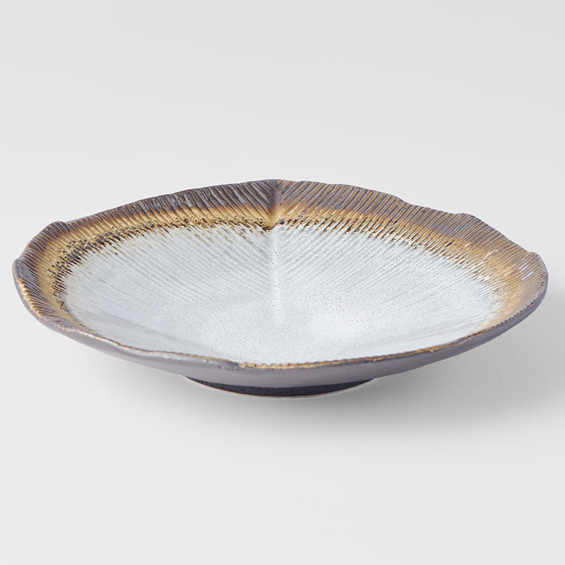 Bowl Shallow Leaf Shaped 25cm Akane Grey Glaze