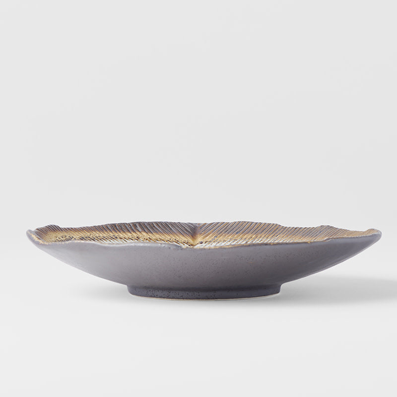 Bowl Shallow Leaf Shaped 25cm Akane Grey Glaze