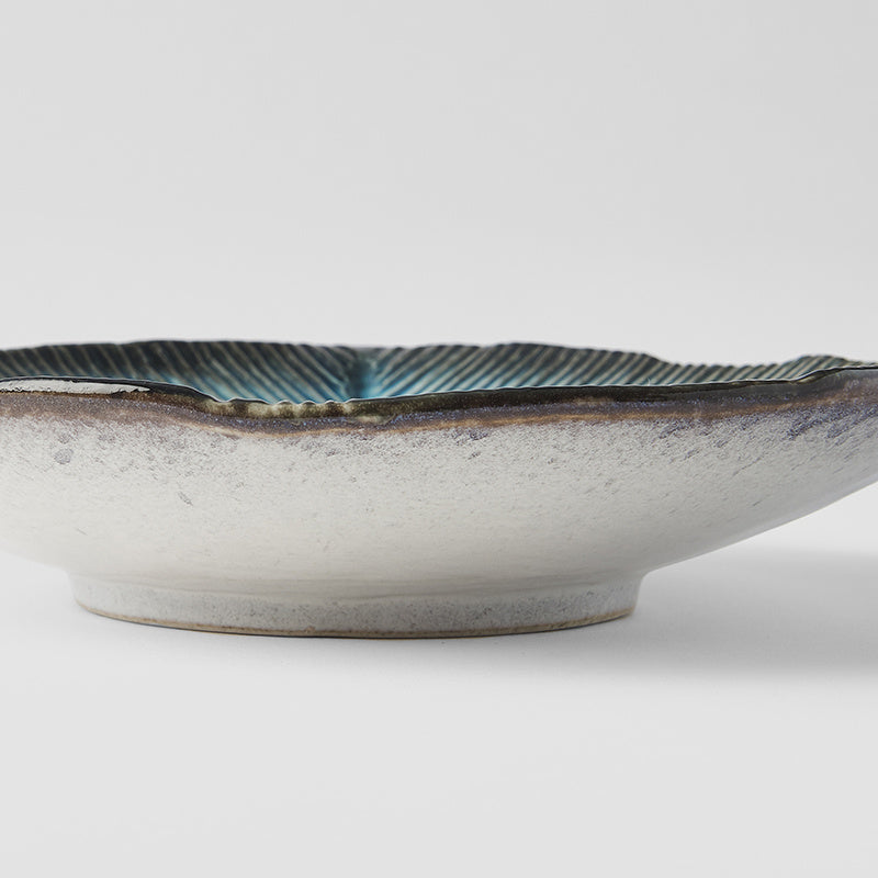 Bowl Shallow Leaf Shape 25cm Sky Blue Glaze