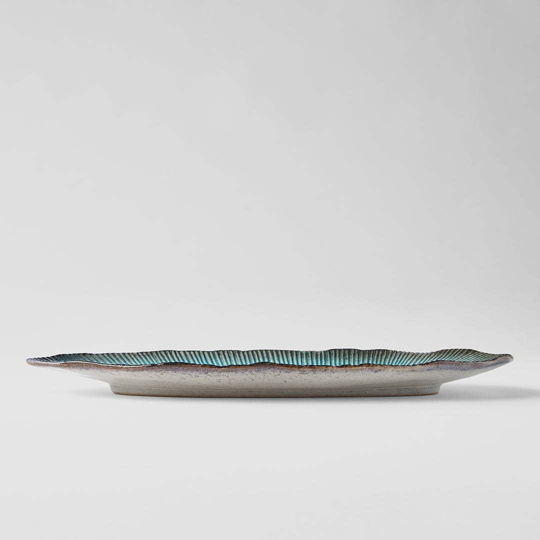 Plate Leaf Shape 32.5x13.5cm Sky Blue Glaze