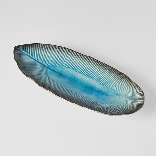 Plate Leaf Shape 32.5x13.5cm Sky Blue Glaze