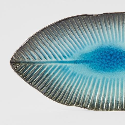 Plate Leaf Shape 21cm Sky Blue Glaze