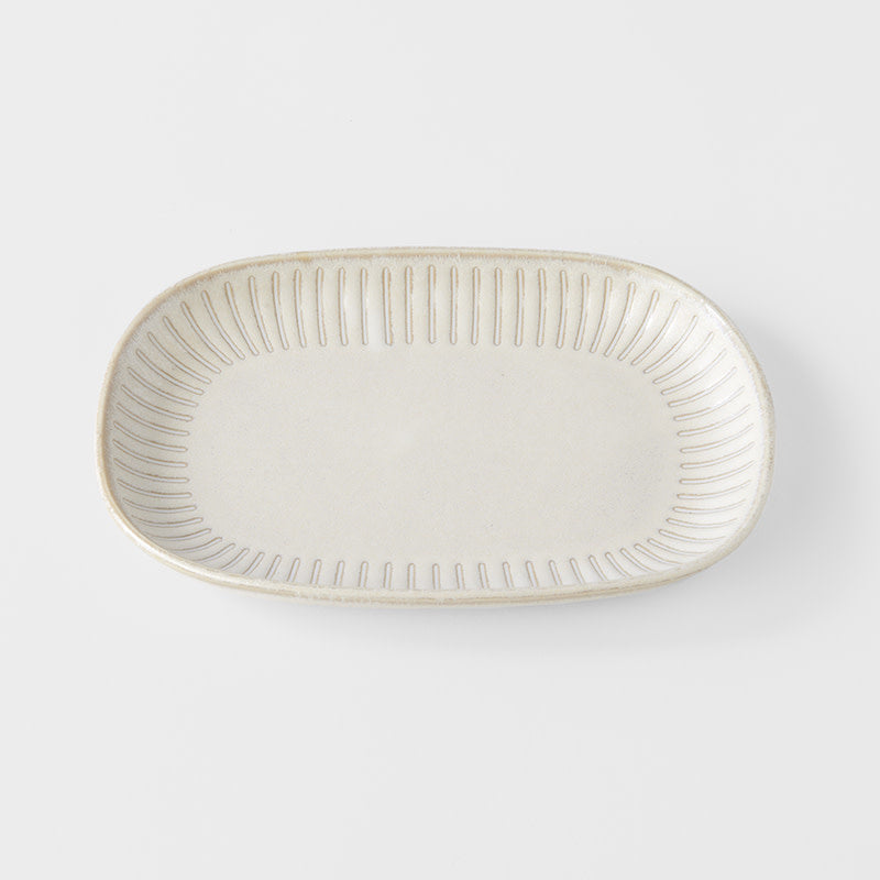 Plate Oval 19cm Ridged Alabaster Glaze