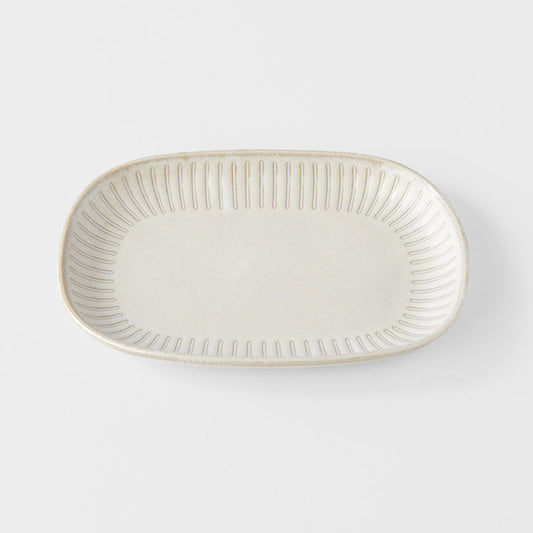 Plate Oval 19cm Ridged Alabaster Glaze