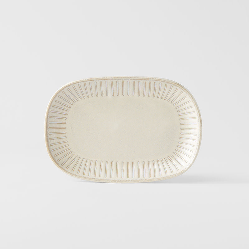 Plate Oval 19cm Ridged Alabaster Glaze