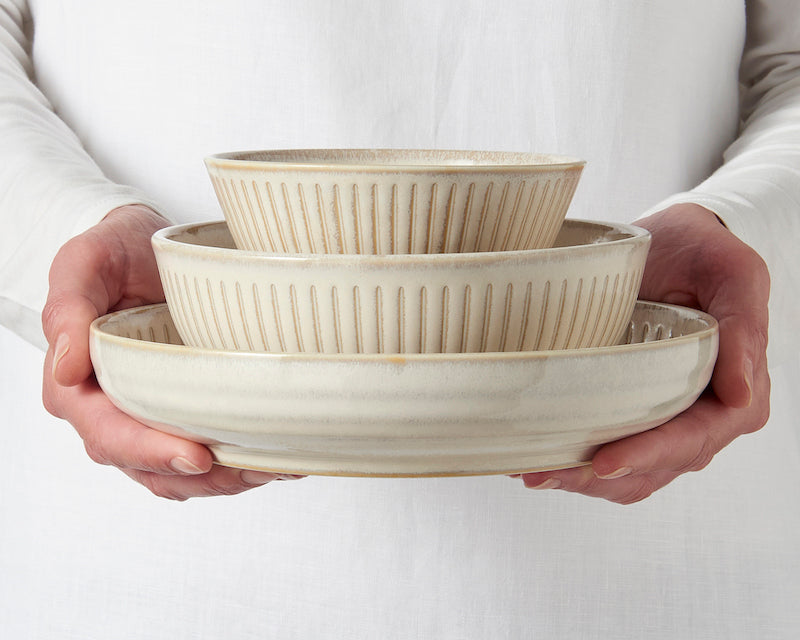 Rice Bowl 12cm Ridged Alabaster Glaze