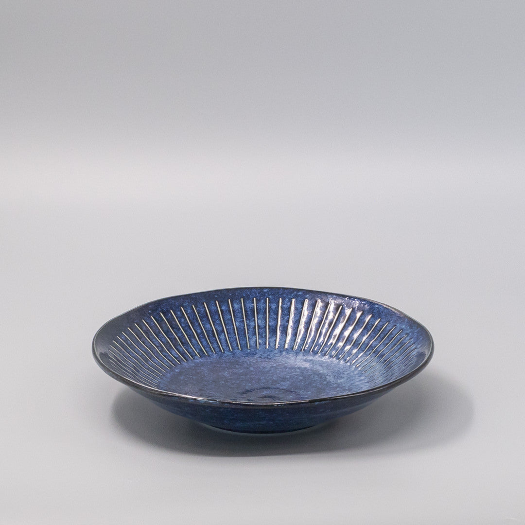 Bowl 25cm Ridged Indigo Glaze