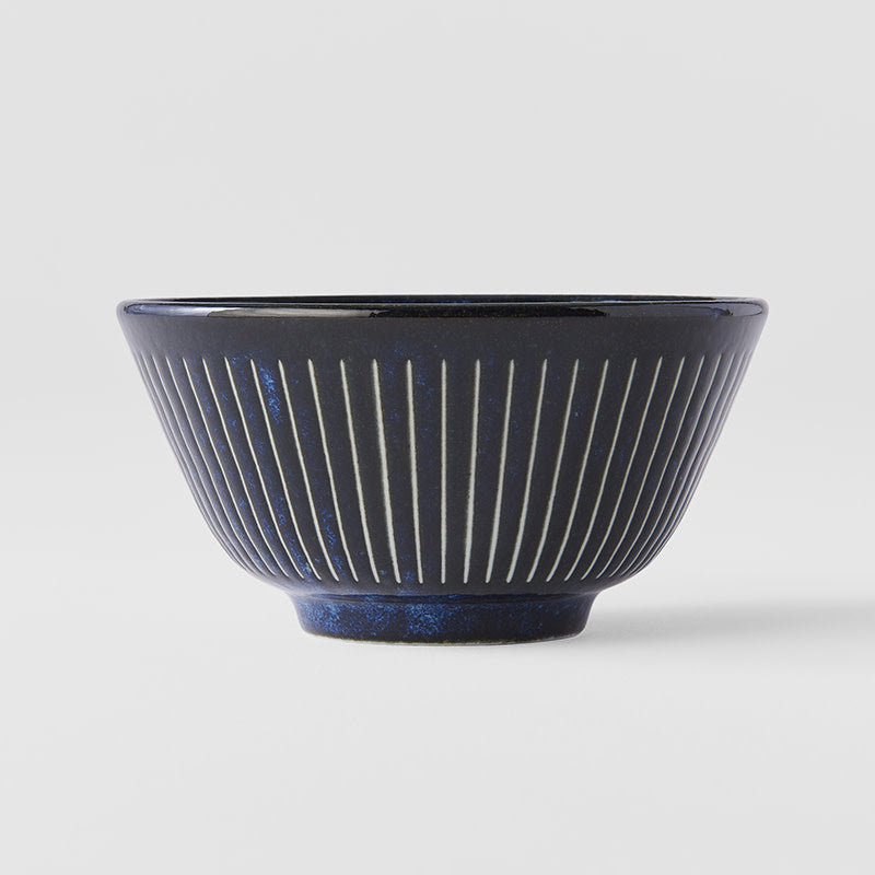Rice Bowl Fluted 12cm Ridged Indigo Blue Glaze