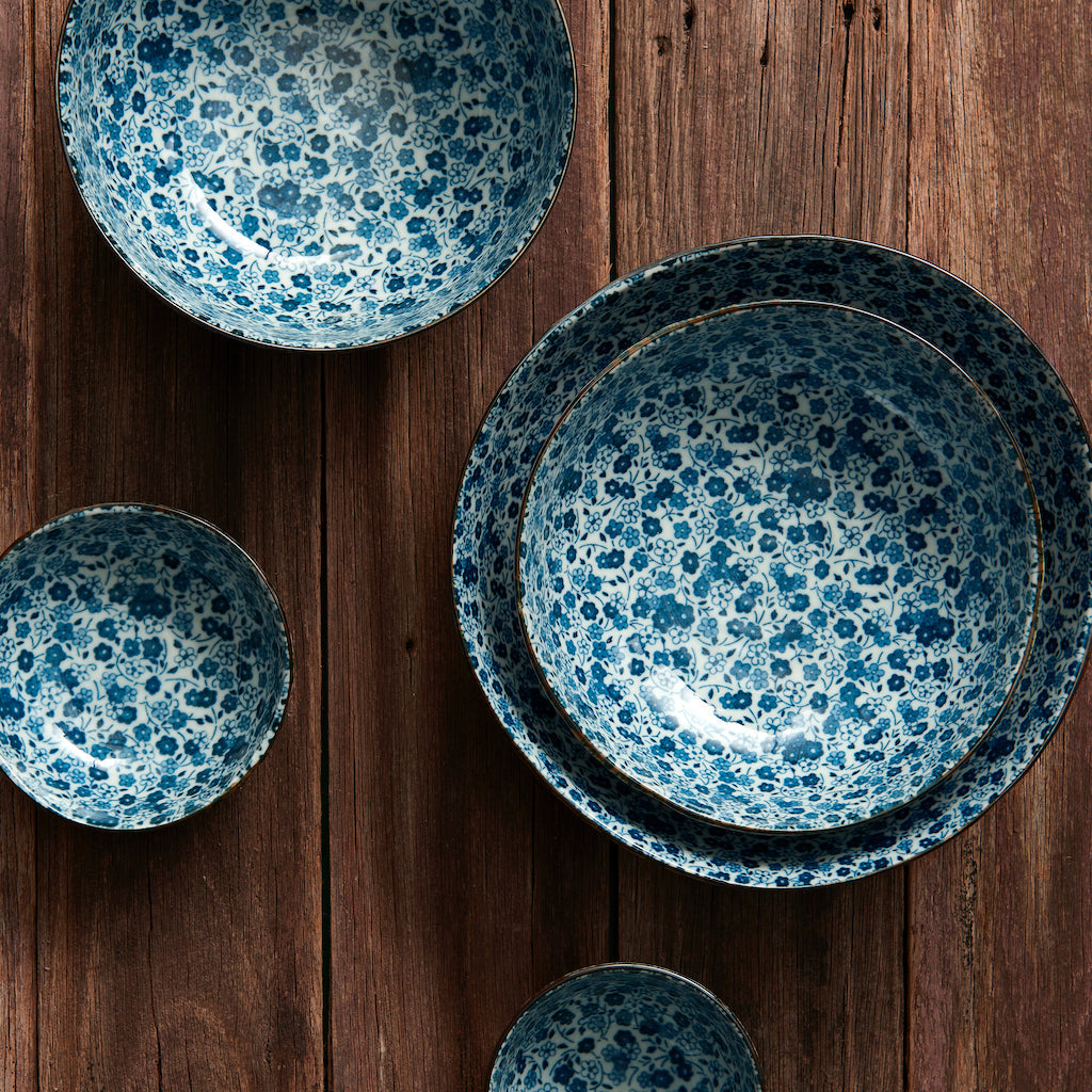 Ramen Bowl 21.5cm Blue Daisy Glaze