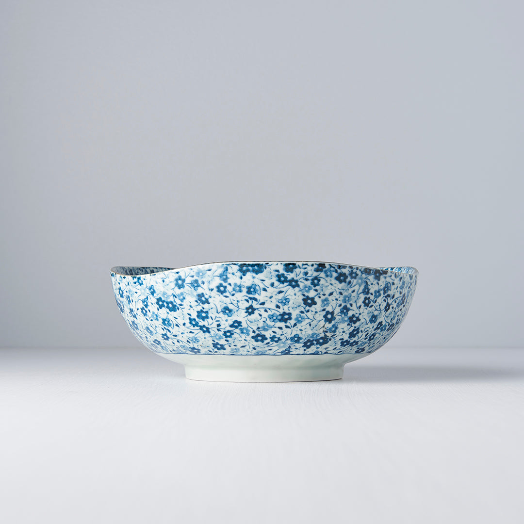 Bowl Organic Shape 20cm Blue Daisy Glaze