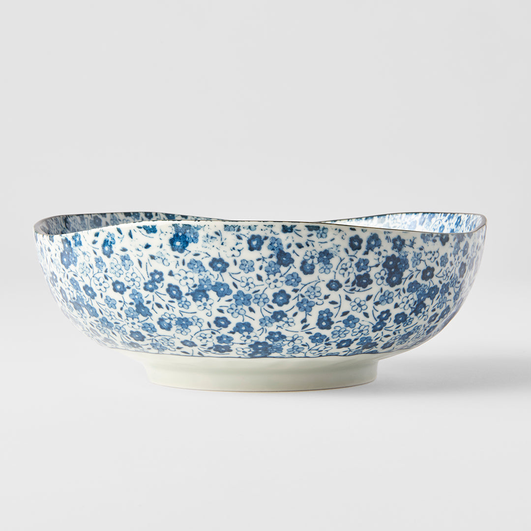 Bowl Organic Shape 20cm Blue Daisy Glaze