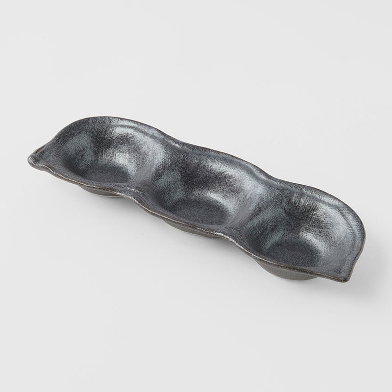 Edamame Triple Pod Dish 200ml Black Glaze