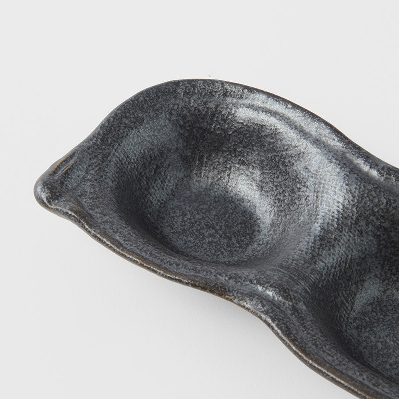 Edamame Triple Pod Dish 200ml Black Glaze