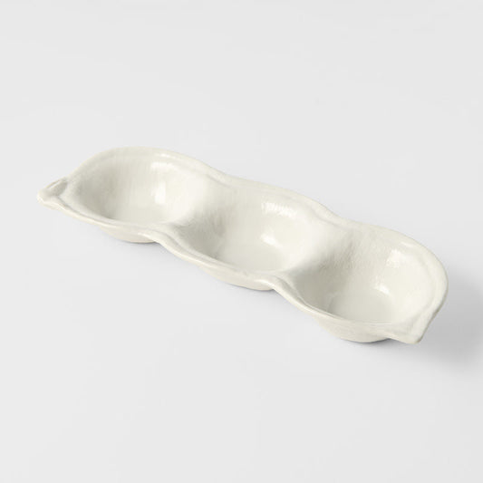 Edamame Triple Pod Dish 200ml Matte White Glaze