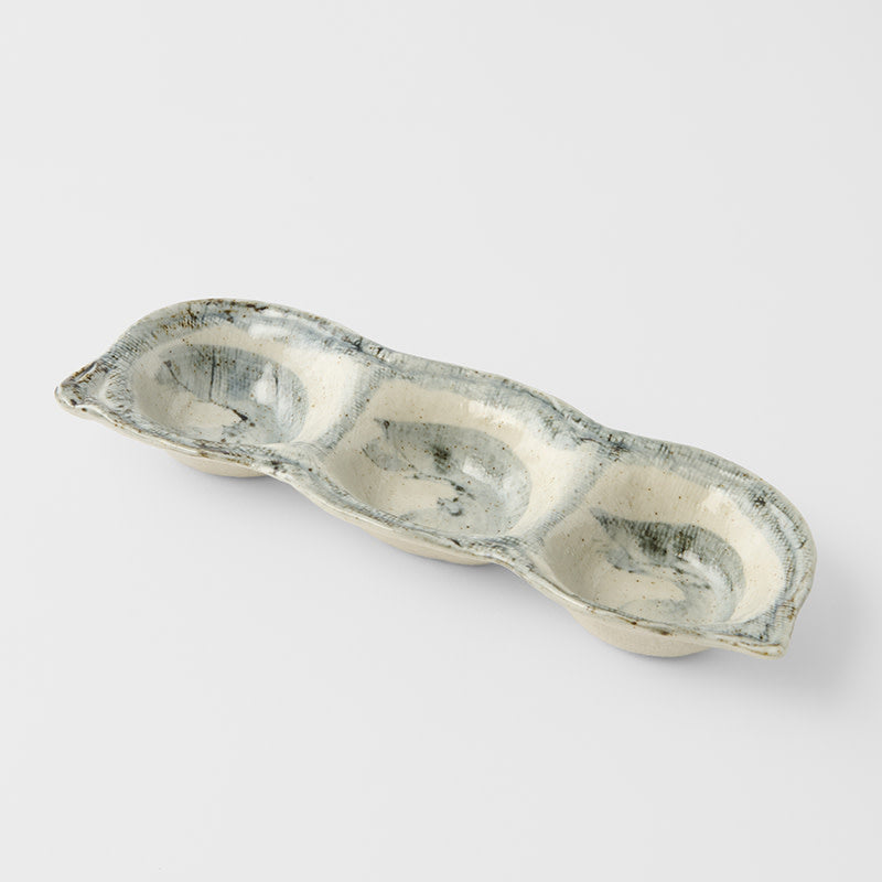 Edamame Triple Pod Dish 200ml Blue White Glaze