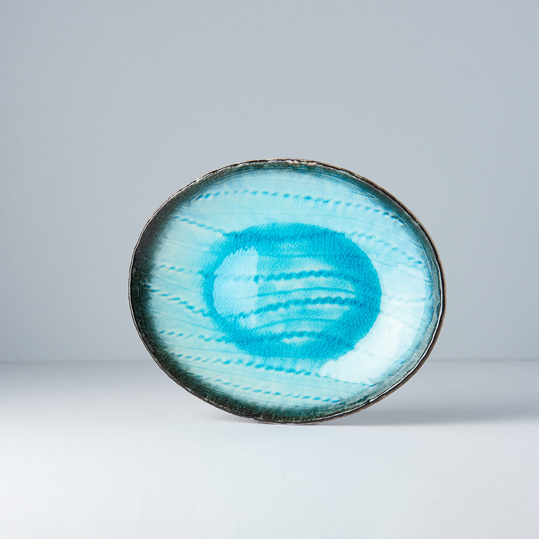 Plate Oval 24x20cm Sky Blue Glaze