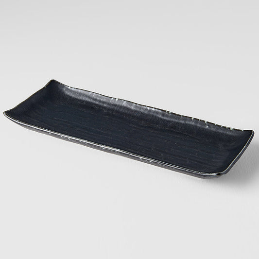 Plate Ibushi Rectangular 26.5cm Black Glaze