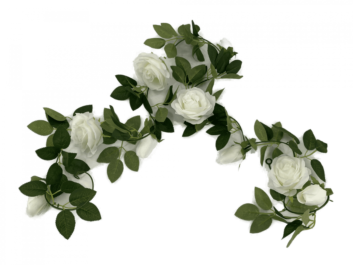 Flowering White Artificial Rose Garland 190cm