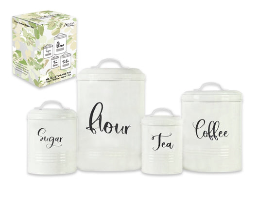 Set 4 Metal Kitchen Tin Sugar Flower Tea Coffee Food Container 25cm