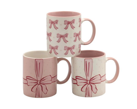 Bulk 24 Pink Bow Mug New Bone China 340mls Asst Des