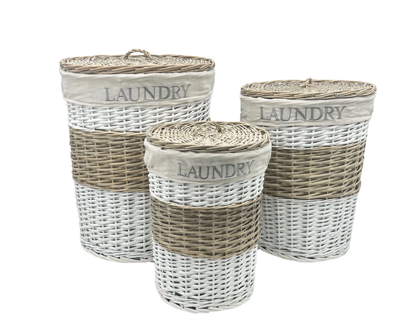 Set 3 Hampton Willow Round Laundry Basket 45x55cm