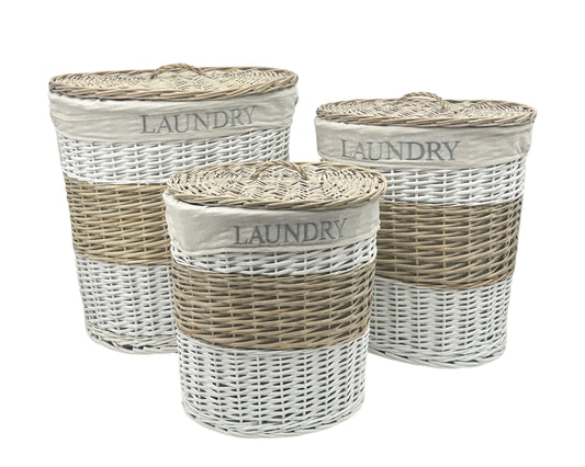 Set 3 Hampton Willow Round Laundry Basket 52x55cm