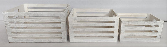 Set 3 Wood Crates White Wash 40x22cm