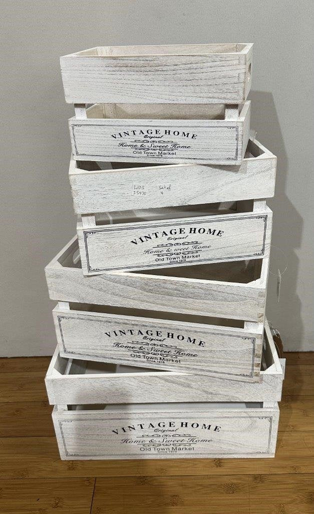 Set 4 Vintage Home Wood Crate White Wash 40x20cm