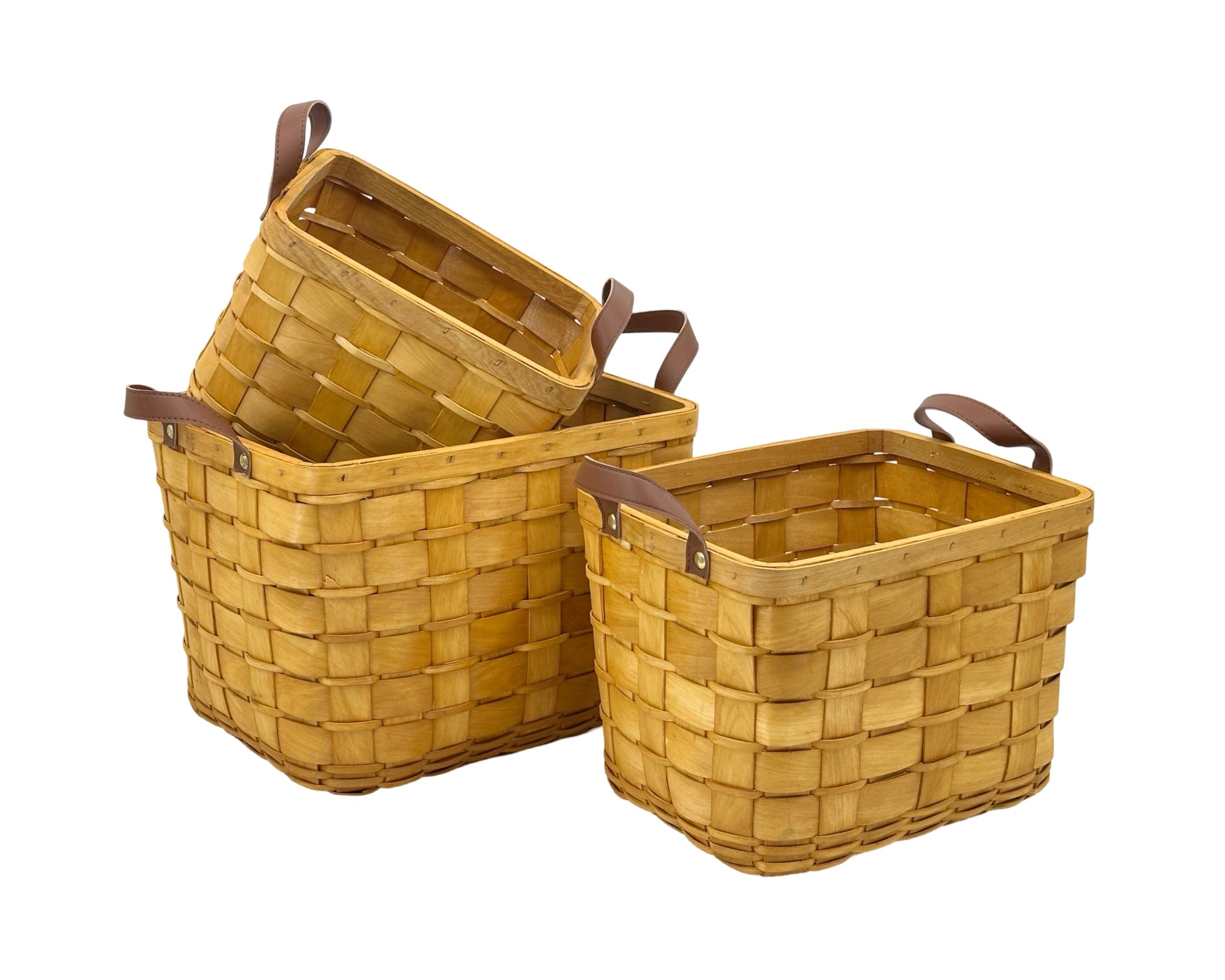 Set 3 Plywood Hand Woven Rectangular Baskets 36cm, 31cm, 27cm