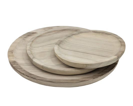 Set 3 Wood Round Trays 39cm