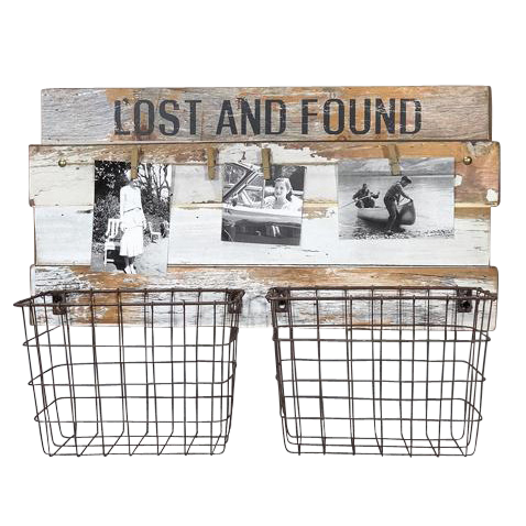 Lost & Found Rustic 2 Baskets w Photo Clips 53cm