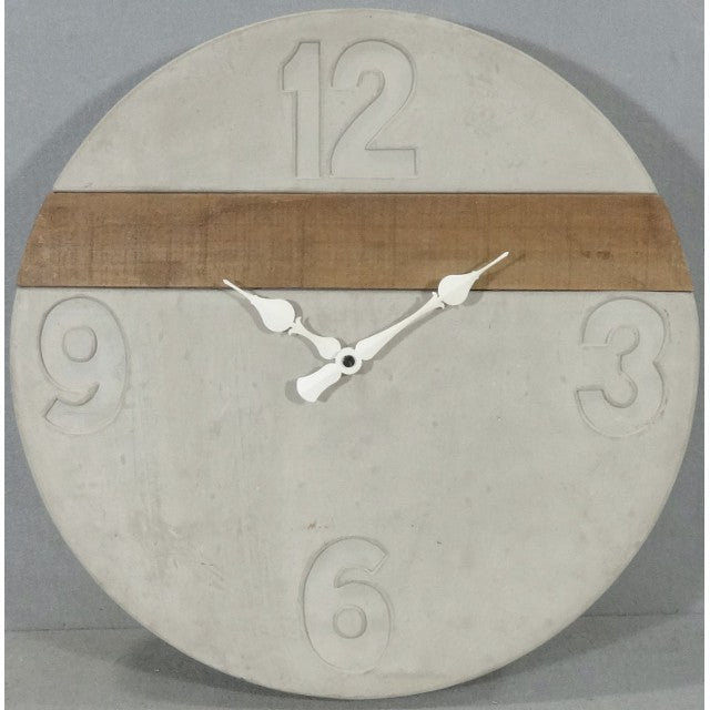 Cement Clock w Wooden Stripe 40cm