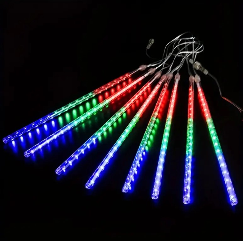 Solar Hanging Meteor LED Tubes 8 Pack, 30cm - Multicolor