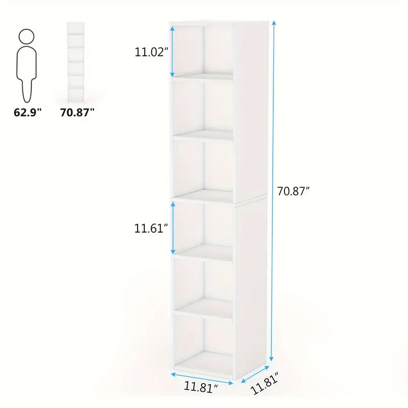 NNETMLT 6-Tier Cube Display Shelves for Home Office - 70.9 Inch Tall Narrow Bookcase