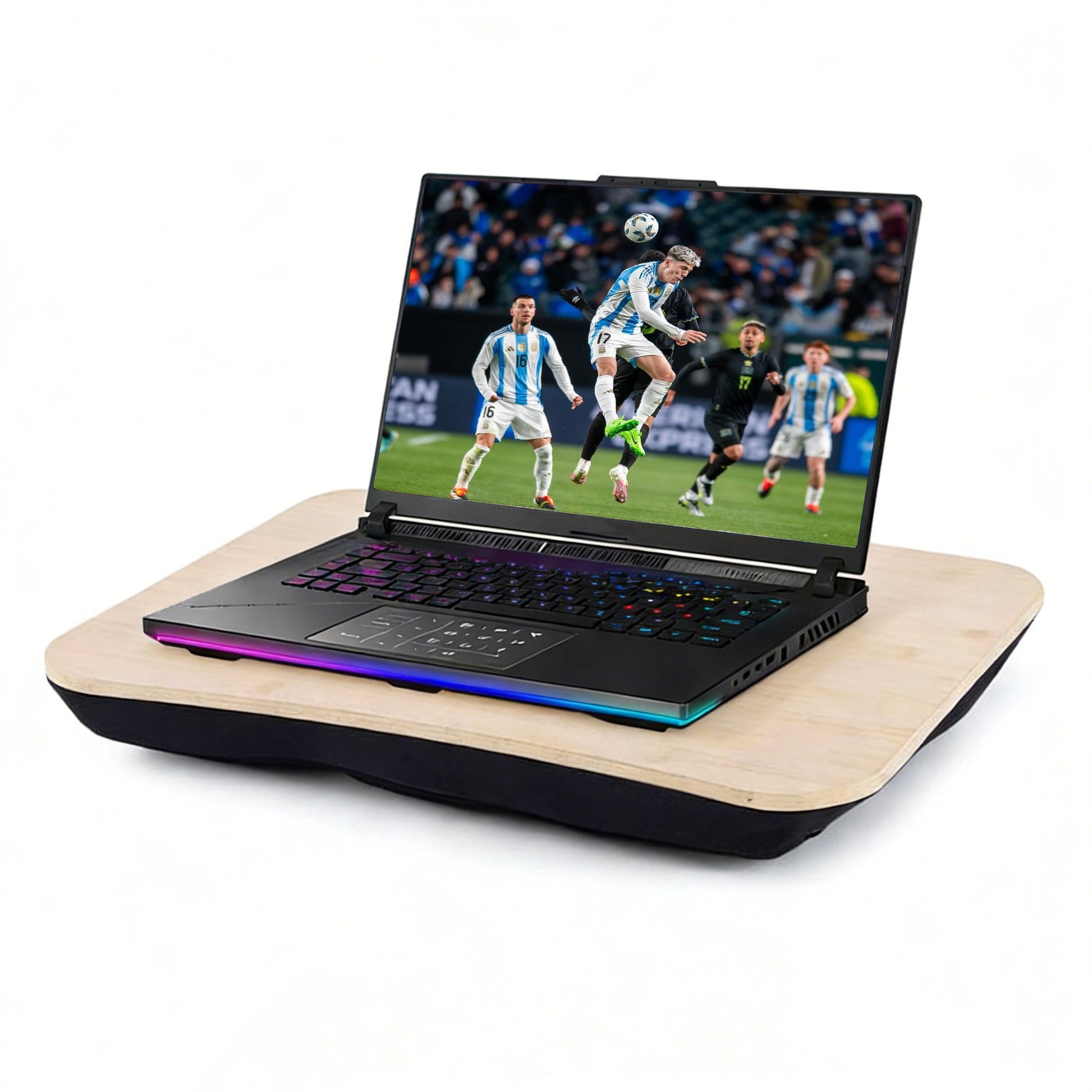 2 Pcs Portable Bamboo Lap Tray Workstation â€“ Bamboo/Plywood Top, Soft Micro-Bead Base