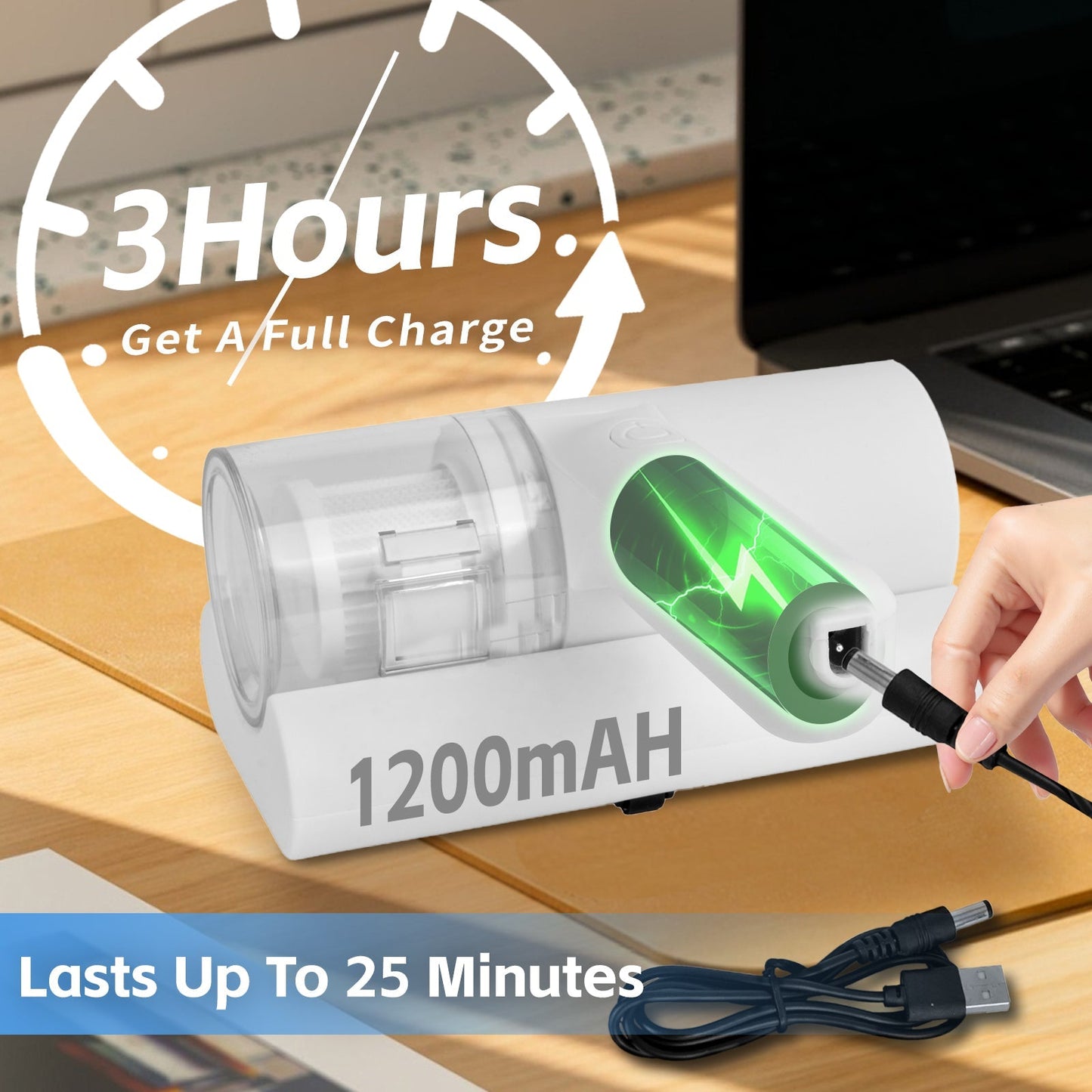 UVâ€‘C Cordless Dust Mite Vacuum Handheld Sanitizing Cleaner with 1200â€¯mAh Battery