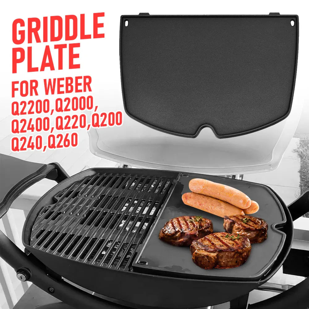Cast Iron BBQ Half Griddle Plate Replacement Part For Weber Q models Q200 Q220 Q240 Q260 Q2000 Q2200 Q2400 Series Grills Non-stick Cooking 38.5x27cm